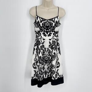 Ann Taylor Dress NEW Womens Sz 0P Black White Floral Cotton Silk Spaghetti Strap